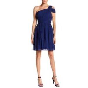 J. Crew Deep Blue 100% Silk Chiffon Cara Cocktail Dress Cold Shoulder - Size 0